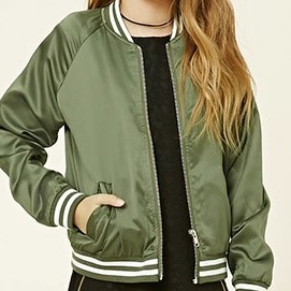 Olive Green Varsity Bomber Jacket
